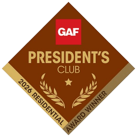 GAF President's Club 2026 Residential Award Winner badge, Legacy Roofing